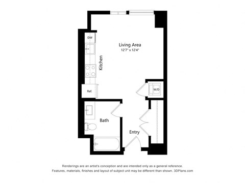 Floor plan for studio, 1 bath, 422 sqft